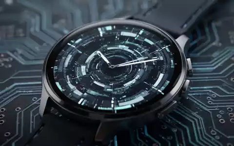 A close-up of a smartwatch face showing a digital interface with abstract, tech-like graphics, symbolizing a software update. - Foto: über boerse-global.de