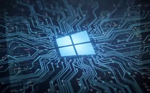 A glowing blue circuit board with digital data streams and a faint Windows logo, representing device management and updates. - Foto: über boerse-global.de