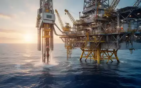Eine hochmoderne Offshore-Ölbohrplattform bohrt bei Sonnenaufgang in einen ruhigen blauen Ozean. - Foto: über boerse-global.de