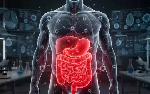 Ein stilisierter menschlicher Torso mit leuchtend rotem Bauchfett und überlagerten Krebszellen vor dunklem, wissenschaftlichem Hintergrund. - Foto: über boerse-global.de