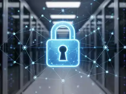 Ein stilisiertes, leuchtend blaues Vorhängeschloss-Symbol über einem digitalen Netzwerk, das Datensicherheit und Datenschutz im Web symbolisiert. - Foto: über boerse-global.de