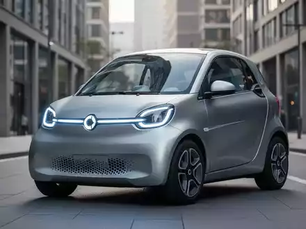 Ein schlanker, minimalistischer elektrischer Kleinwagen, ähnlich einem Smart #2, auf einer modernen Stadtstraße geparkt. - Foto: über boerse-global.de
