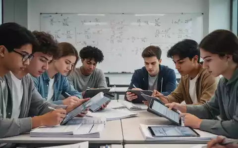 Junge Studenten lernen Buchhaltung in einem modernen Klassenzimmer, mit Tablets und Whiteboards im Hintergrund. - Foto: über boerse-global.de