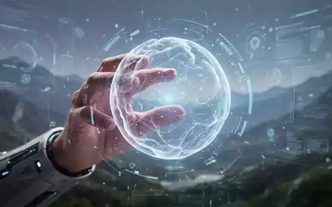 A human hand interacting with a glowing 3D orb interface in a futuristic, immersive digital environment, symbolizing AI and spatial computing. - Foto: über boerse-global.de