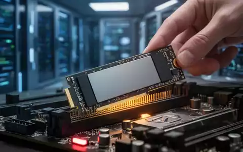 A modern NVMe SSD being installed into a desktop computer motherboard, highlighting the drive's connectors and the motherboard's intricate details. - Foto: über boerse-global.de