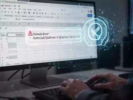 A computer screen showing a Google Sheet with a highlighted formula error and an AI-suggested correction overlay. - Foto: über boerse-global.de