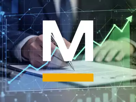Ein stilisierter digitaler Bildschirm mit einem absteigenden Trendgrafen und der verschwommenen Hand eines Managers, der ein Dokument unterschreibt. - Foto: über boerse-global.de