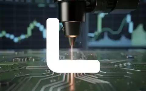 Ein Laserstrahl schneidet präzise eine Leiterplatte, im Hintergrund verschwommene Börsencharts, die Technologie und Finanzen verbinden. - Foto: über boerse-global.de