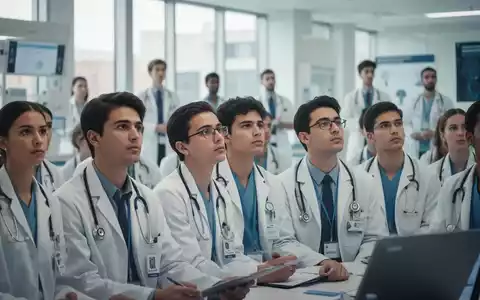 Eine Gruppe junger Mediziner und Medizinstudenten in einem modernen Universitätsklinikum, die an einer Weiterbildung teilnehmen. - Foto: über boerse-global.de