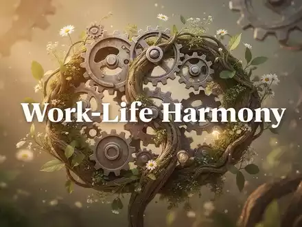 Abstrakte Darstellung der Work-Life-Harmonie mit ineinandergreifenden Zahnrädern und organischen Formen, die Integration und gegenseitigen Nutzen symbolisieren. - Foto: über boerse-global.de