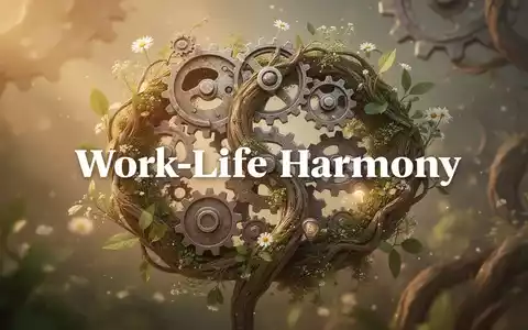 Abstrakte Darstellung der Work-Life-Harmonie mit ineinandergreifenden Zahnrädern und organischen Formen, die Integration und gegenseitigen Nutzen symbolisieren. - Foto: über boerse-global.de
