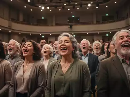 Eine vielfältige Gruppe von Menschen singt gemeinsam in einem großen, hellen Saal und drückt dabei Freude und Verbundenheit aus. - Foto: über boerse-global.de