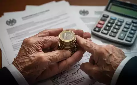 Nahaufnahme der Hände einer älteren Person, die Euro-Münzen hält, mit unscharfen Regierungsdokumenten im Hintergrund. - Foto: über boerse-global.de