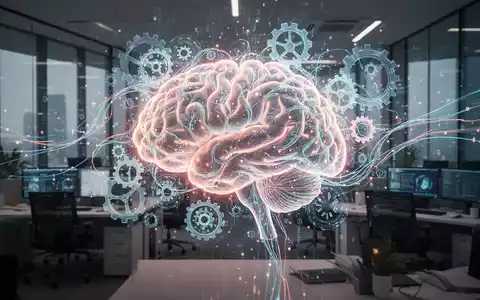 Ein stilisiertes, leuchtendes KI-Gehirn, das sich mit digitalen Zahnrädern und Datenströmen verflechtet und intelligente Automatisierung symbolisiert. - Foto: über boerse-global.de