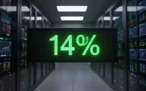 Eine Nahaufnahme einer digitalen Börsenanzeige mit einem deutlichen Anstieg von 14% in grünen Ziffern. - Foto: über boerse-global.de