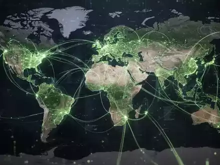 Ein abstraktes digitales Netzwerk globaler Lieferketten mit leuchtenden Linien und Knoten, das Datenfluss und Nachhaltigkeit symbolisiert. - Foto: über boerse-global.de