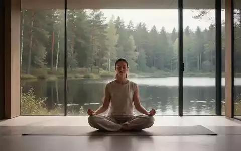 Eine Person meditiert friedlich in einem ruhigen Raum mit Blick auf eine natürliche Landschaft, umgeben von sanftem Licht. - Foto: über boerse-global.de