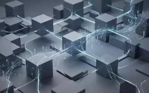 Abstrakte Darstellung digitaler Stabilität mit verbundenen geometrischen Formen in Blau- und Grautönen und einem leuchtenden Datenstrom. - Foto: über boerse-global.de