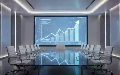 Ein moderner Konferenzraum mit einem Bildschirm, der ein abstraktes Wachstumschart zeigt, leere Stühle. - Foto: über boerse-global.de