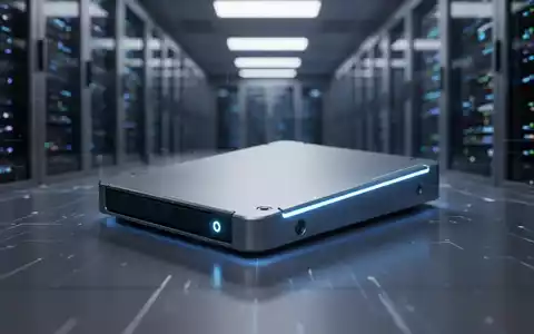Nahaufnahme einer modernen Festplatte oder SSD mit blauem Schimmer vor einem unscharfen Serverraumhintergrund. - Foto: über boerse-global.de