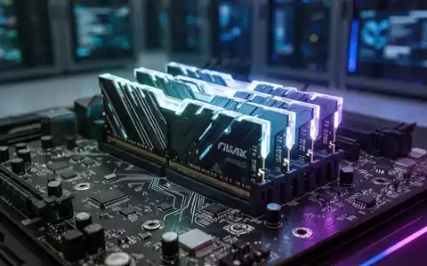 Close-up of a computer motherboard with glowing RAM sticks, symbolizing the divergence in hardware component pricing. - Foto: über boerse-global.de