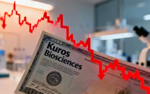 Kuros Biosciences Aktie mit rotem Abwärtstrend-Diagramm und verschwommenem Laborhintergrund, der Wachstum trotz Kursverfall symbolisiert. - Foto: über boerse-global.de