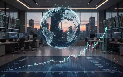 Ein stilisierter Globus aus digitalen Linien über einem Finanzchart mit Aufwärtstrend in einem modernen Handelsraum. - Foto: über boerse-global.de