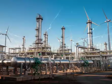Eine industrielle Anlage für erneuerbare Energien mit fortschrittlicher Technologie unter blauem Himmel, die Nachhaltigkeit symbolisiert. - Foto: über boerse-global.de