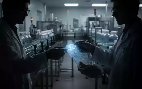 Eine stilisierte Szene, die den Austausch geheimer Informationen darstellt, mit verschwommenem pharmazeutischem Hintergrund. - Foto: über boerse-global.de