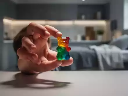 Eine Kinderhand greift nach einem bunten Gummibärchen. Der Hintergrund ist unscharf, was die Konzentration auf das Gummibärchen lenkt. - Foto: über boerse-global.de