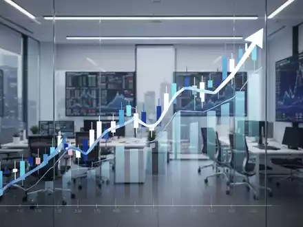 Grafische Darstellung eines Aktienkurses mit Aufwärtstrend in einem modernen Büro. Essity-Farbpalette angedeutet. - Foto: über boerse-global.de
