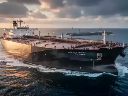 Ein riesiger, moderner Öltanker auf offener See unter einem dramatischen Himmel, der die Größe und Kraft des Schiffes betont. - Foto: über boerse-global.de