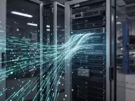 Ein stilisiertes, leuchtendes digitales Hauptbuch oder Datenstrom, der in einen modernen Serverschrank fließt, symbolisiert GoBD-Konformität. - Foto: über boerse-global.de