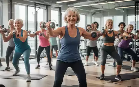 Frauen über 50 trainieren mit Hanteln in einem Fitnessstudio, symbolisieren Gesundheit und Kraft im Alter. - Foto: über boerse-global.de