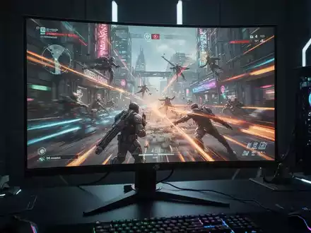 Nahaufnahme eines Gaming-Monitors mit einer schnellen Spielszene, die die hohe Bildwiederholrate und fortschrittliche Technologie hervorhebt. - Foto: über boerse-global.de