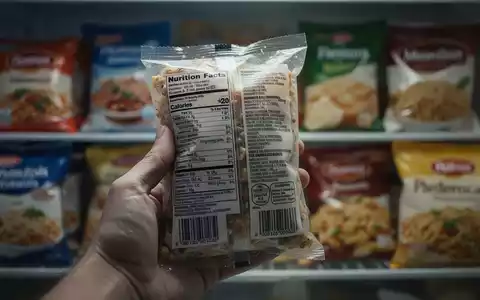 Nahaufnahme einer Hand, die eine Lebensmittelverpackung hält, mit verschwommenem Hintergrund von verarbeiteten Lebensmitteln. - Foto: über boerse-global.de