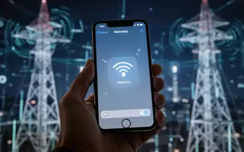 A hand holds an iPhone displaying network settings, symbolizing carrier updates and improved connectivity. Digital signals in the background. - Foto: über boerse-global.de