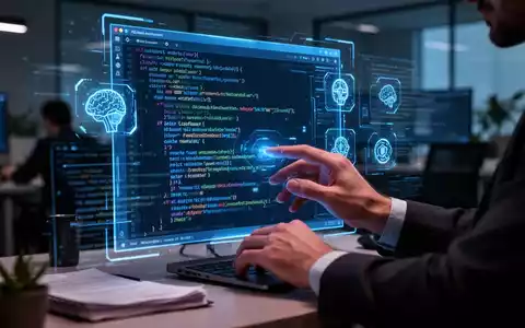 Developer's hands interacting with a futuristic holographic IDE displaying code and AI agent icons, symbolizing next-generation development tools. - Foto: über boerse-global.de