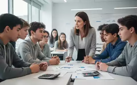 Eine Gruppe von Schülern und ein Lehrer in einem modernen Klassenzimmer, die gemeinsam an einem Tisch arbeiten. - Foto: über boerse-global.de