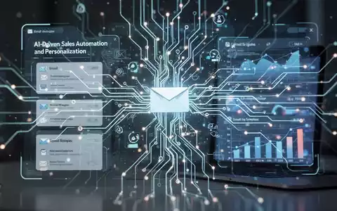 A glowing, abstract neural network design on a digital screen displaying sales email templates and data, symbolizing AI in sales. - Foto: über boerse-global.de