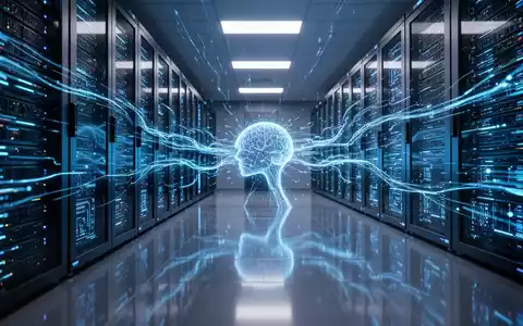 A futuristic server room with glowing blue data streams, symbolizing advanced AI and data management for enterprises. - Foto: über boerse-global.de
