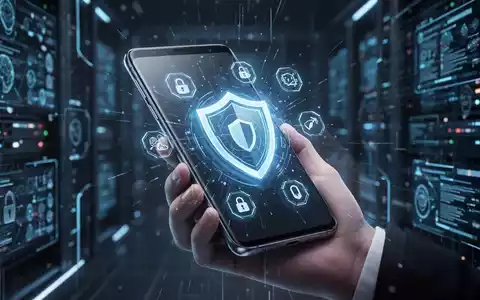 Ein futuristisches Samsung Galaxy Smartphone, umgeben von digitalen Sicherheitssymbolen und einem Schild, das Automatisierung und Schutz darstellt. - Foto: über boerse-global.de
