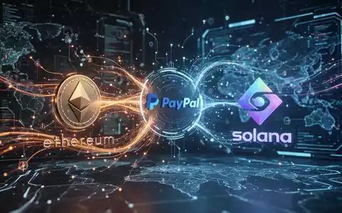Digital representation of stablecoins flowing between blockchain networks, with PayPal's logo and symbols for Ethereum and Solana. - Foto: über boerse-global.de