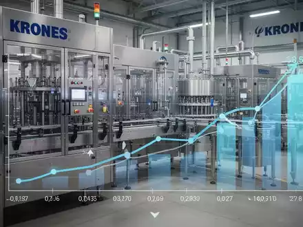 Krones Industriemaschinen in einer Fabrikhalle, mit einer subtilen Finanzgrafik, die das Auftragswachstum andeutet. - Foto: über boerse-global.de