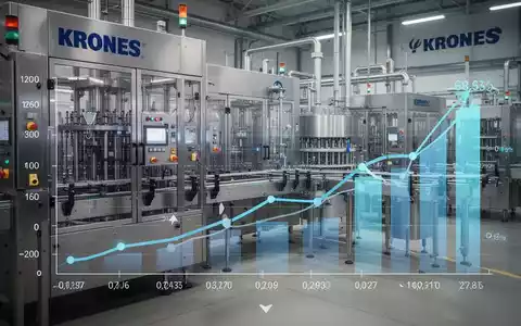 Krones Industriemaschinen in einer Fabrikhalle, mit einer subtilen Finanzgrafik, die das Auftragswachstum andeutet. - Foto: über boerse-global.de