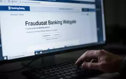 Nahaufnahme eines unscharfen Computerbildschirms, der eine betrügerische Bank-Website anzeigt, mit einer Hand an der Tastatur. - Foto: über boerse-global.de
