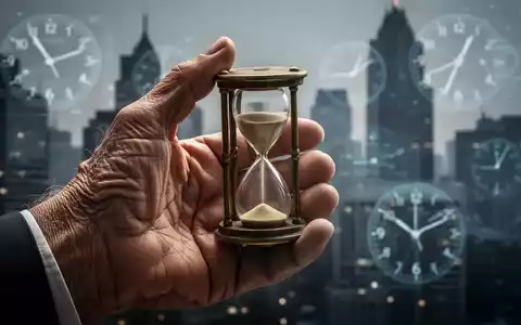 Eine gealterte Hand hält eine Sanduhr, im Hintergrund verschwommen moderne Gebäude und digitale Uhren. Symbolisiert die Rentenreform und steigendes Rentenalter. - Foto: über boerse-global.de