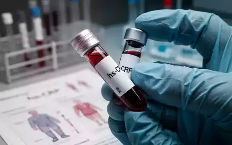 Nahaufnahme eines Reagenzglases mit der Aufschrift „hs-CRP“, gehalten von einer behandschuhten Hand, im Laborumfeld. - Foto: über boerse-global.de