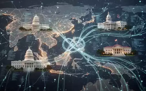 A glowing neural network representing AI, superimposed over a map of Southeast Asia and Europe, with data streams connecting to institutions. - Foto: über boerse-global.de