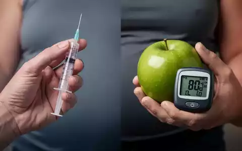 Eine Hand hält eine Spritze, eine andere Hand hält einen grünen Apfel und ein Schrittzähler mit geringer Schrittzahl. - Foto: über boerse-global.de